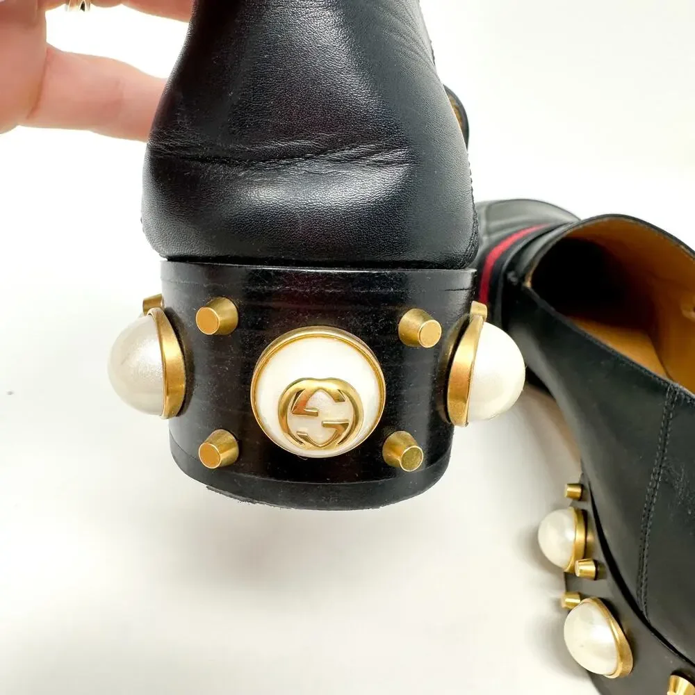 Gucci Peyton Pearl Heel Loafer Black EU 39 US 9